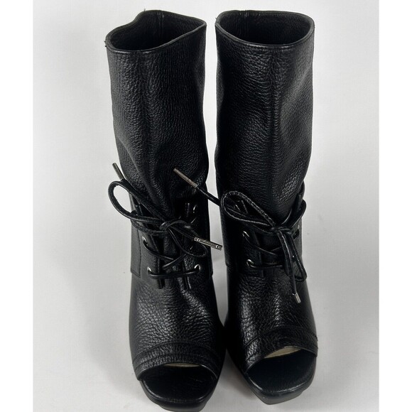 Michael Kors Women's Size 6M Black Leather Peep Toe Lace Up Booties Heels Shoe - Picture 4 of 9